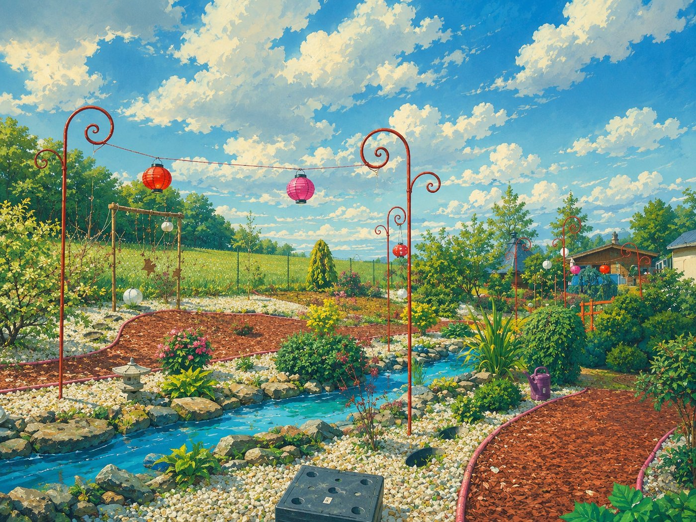 Garten mit roten Lampions