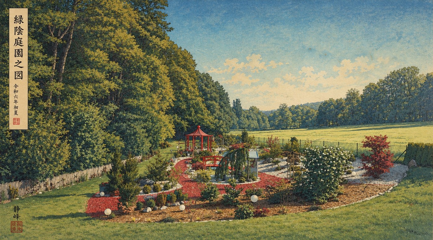 Japanischer Garten — traditioneller Holzschnitt